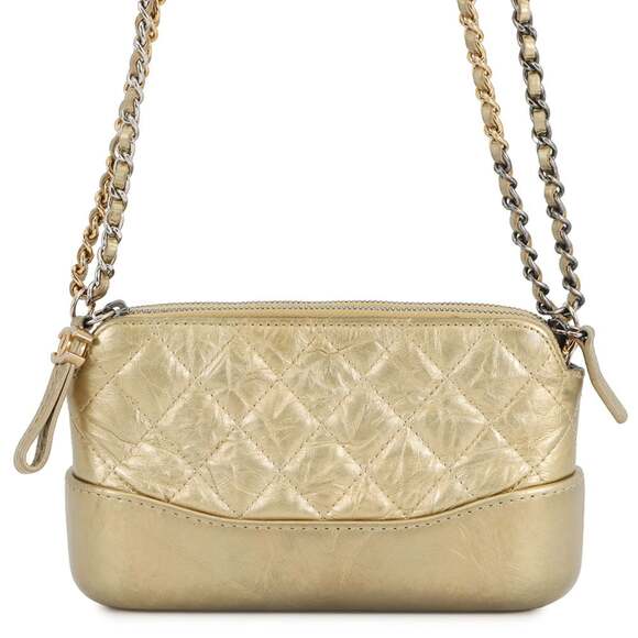 CHANEL Handbags - CHANEL Gold Lambskin Leather Logo Shoulder Bag